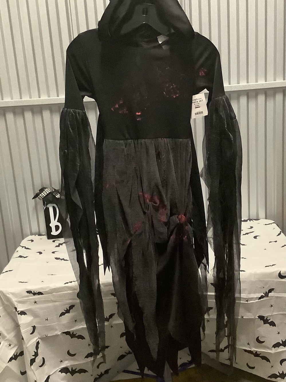 Kids Black Hooded soulless reaper Halloween Costume Tattered Sleeves size 7/8